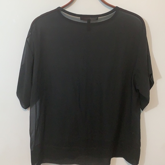 BCBGMaxAzria Black Breezy Kaftan Sheer Short sleeve Crewneck Boxy Shirt Top XXS - Picture 3 of 9